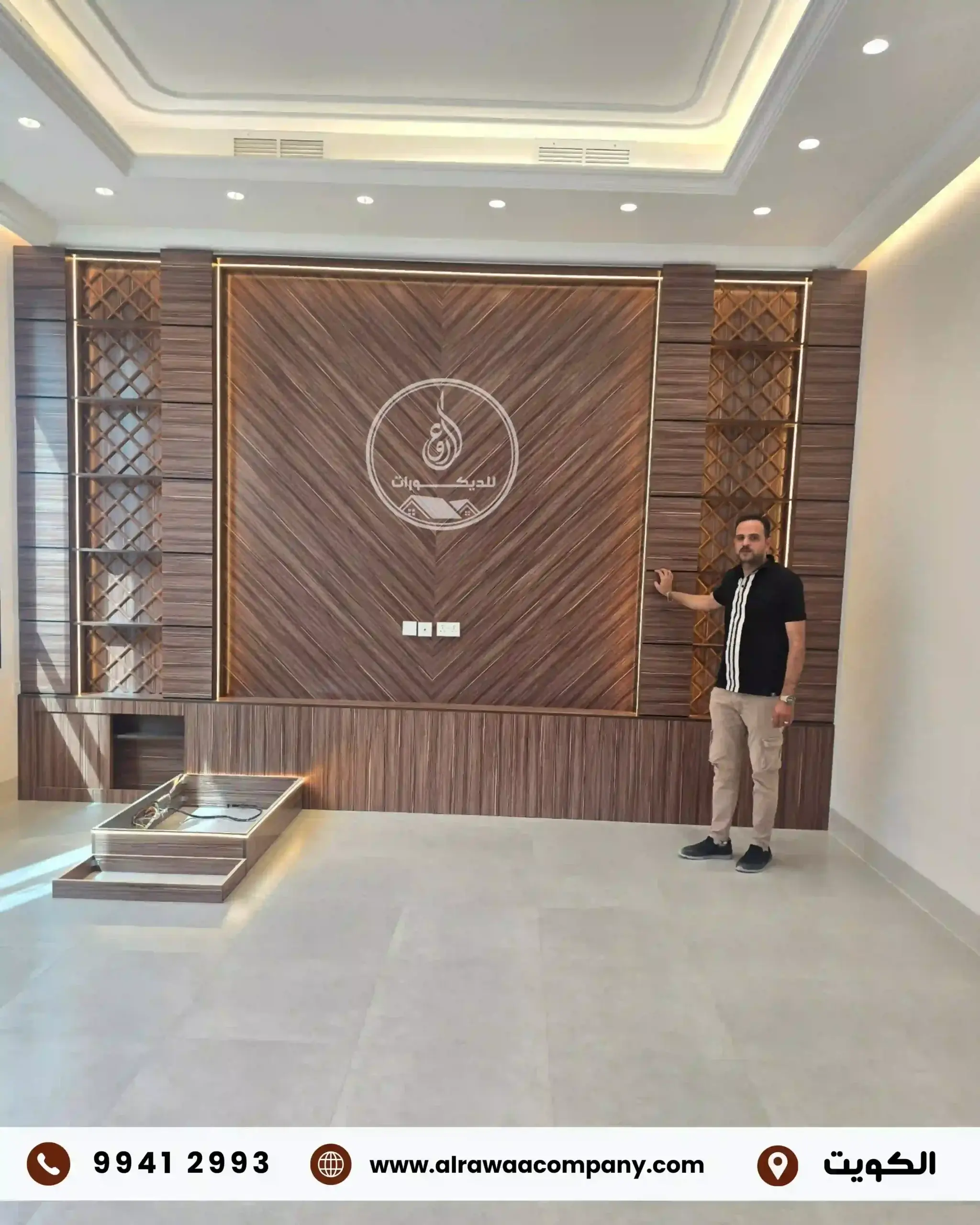 تصميم ويجار ديوانية الكويت 2026 | وجار خشب ومشب مودرن - الروعة